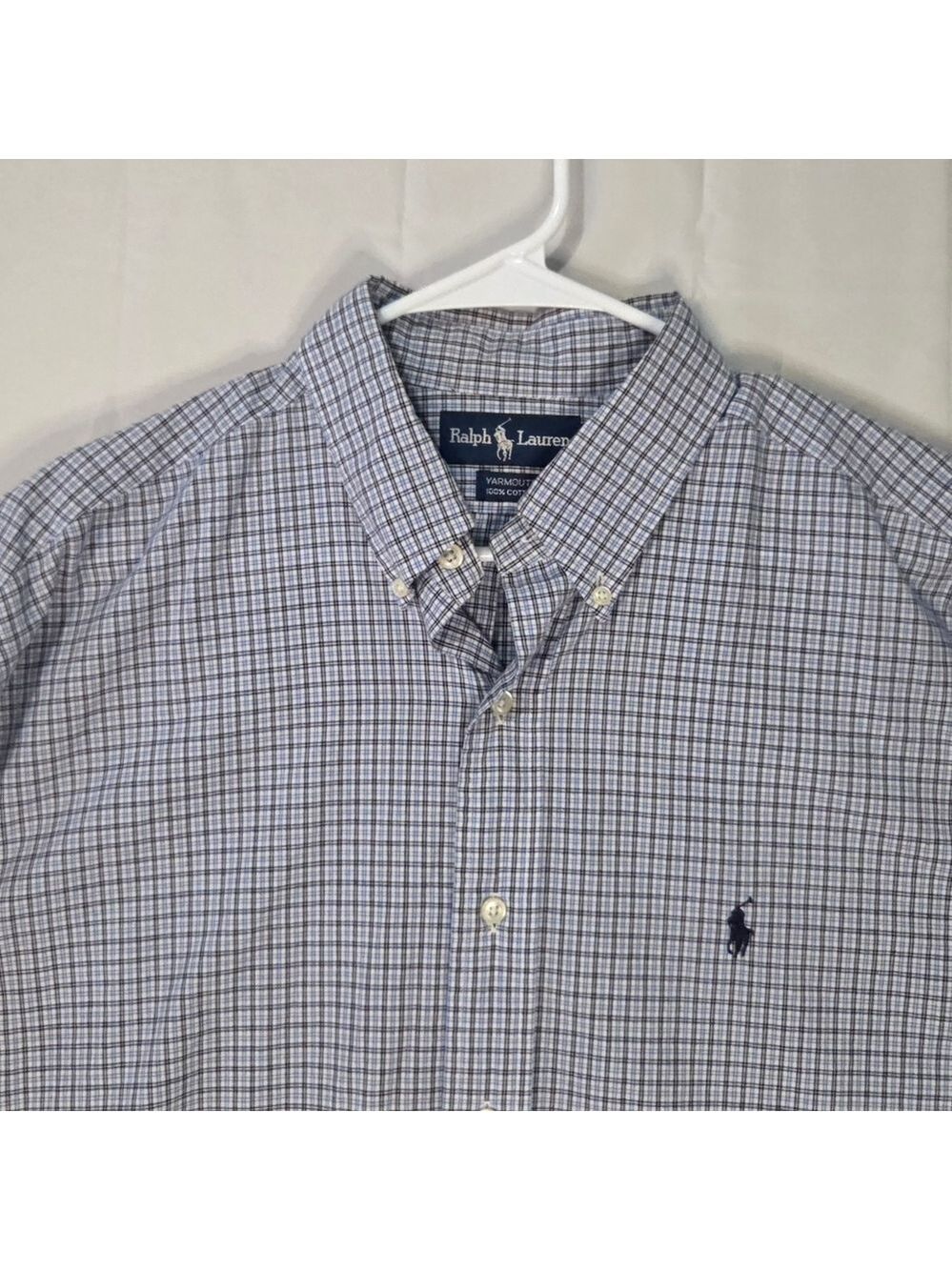 Ralph Lauren Yarmouth Blue Check Button Down Shirt Classic Fit 16 34/35 - Picture 8 of 12